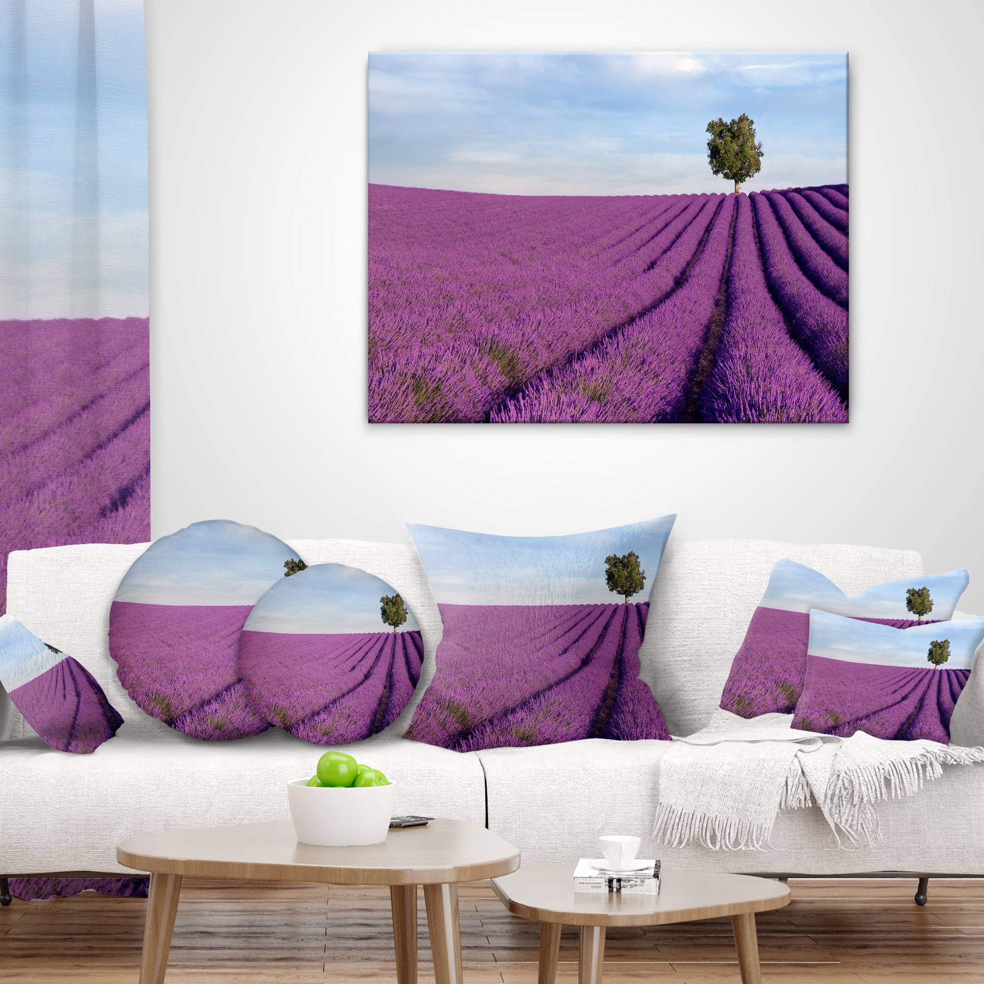 Designart Lavender Field with Solitary Tree - Landscape Photography Throw Pillow - 12x20