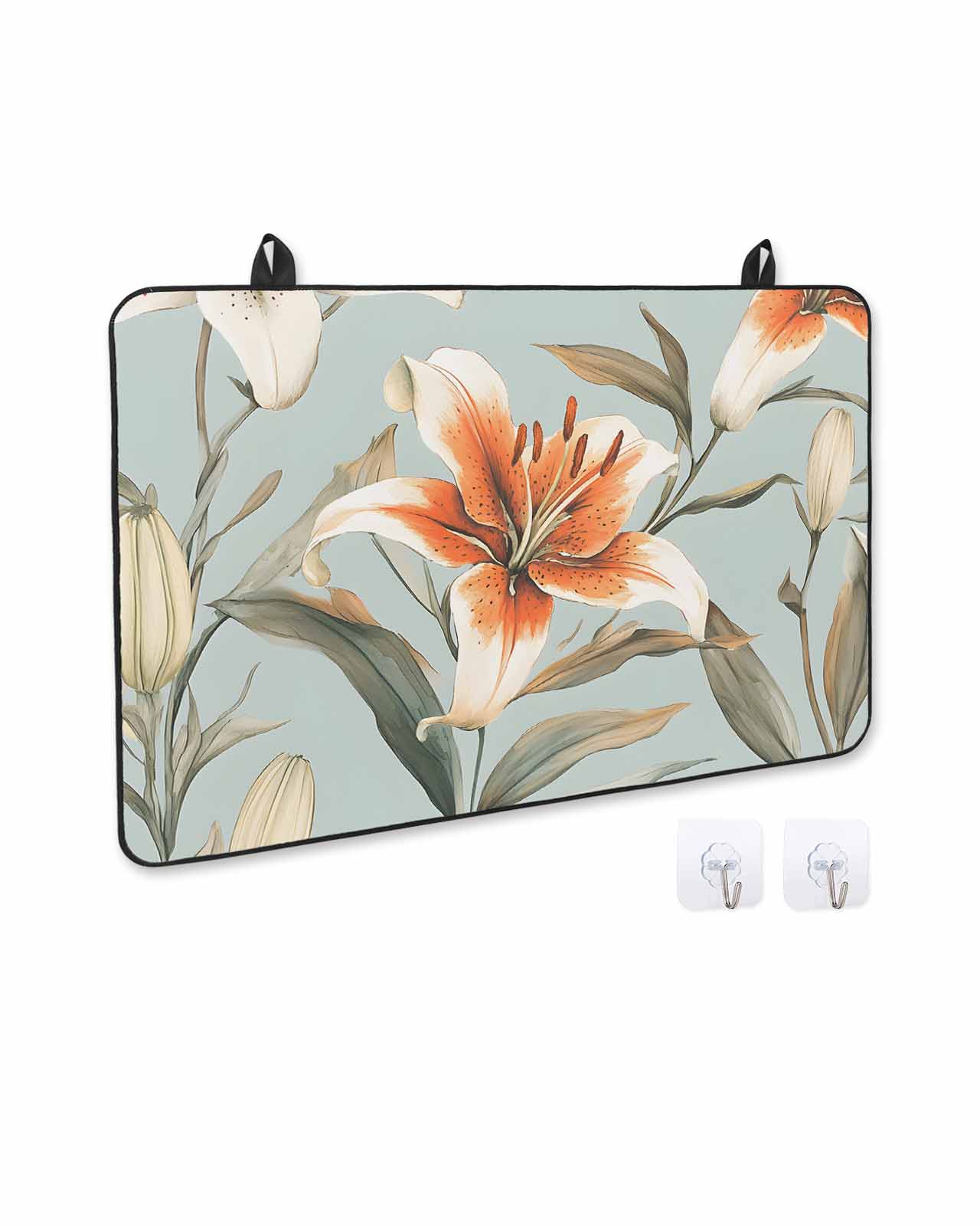nqOlkjepod Large Induction Cooktop Protector Mat 36"x21", Lily Flower Stove Top Covers for Electric Stove, Watercolor Country Blooms Spring Botanical Art Stove Burner Cover Mats Stove Cover