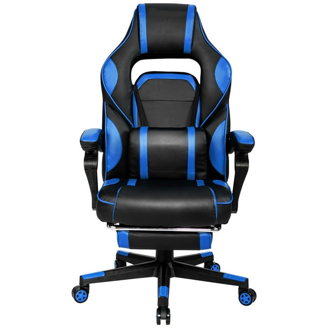 Patiojoy Chaise de Gaming à Hauteur Réglable avec Coussin Ergonomique Dossier Haut Bleu