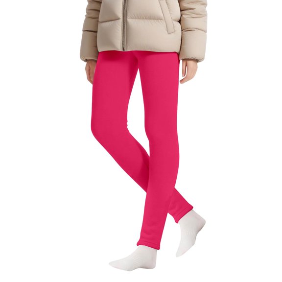 Resicozy Girls Fleece Leggings Thick Winter Base Layer Pants , Elastic Stretch Waistband, Perfect For Winter School, Indoor And Outdoor Wear 2-15 Years Hot Pink 160