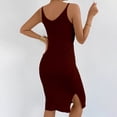 thumbnail image 5 of Xaqiouau Womens Solid Sleeveless Ribbed Knit Bodycon Midi Dress Scoop Neck Side Slit Fitted Stretchy Casual Work Party Club Evening Wear, 5 of 7