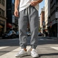 thumbnail image 2 of Mens Linen Pants Casual Summer Elastic Waist Baggy Joggers Lightweight Drawstring Beach Lounge Pants with Pockets, L, 2 of 7