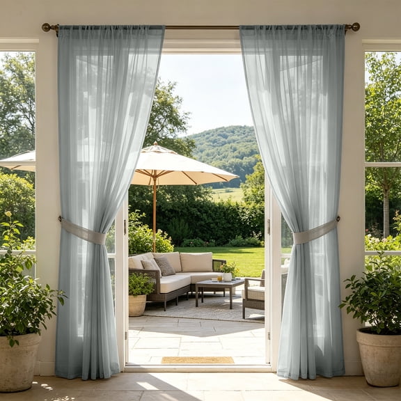 98"x39" Waterproof Outdoor Sheer Curtain, Light Filtering Voile Drape with Rod Pocket for Patio, Porch & Pergola(4 panel)