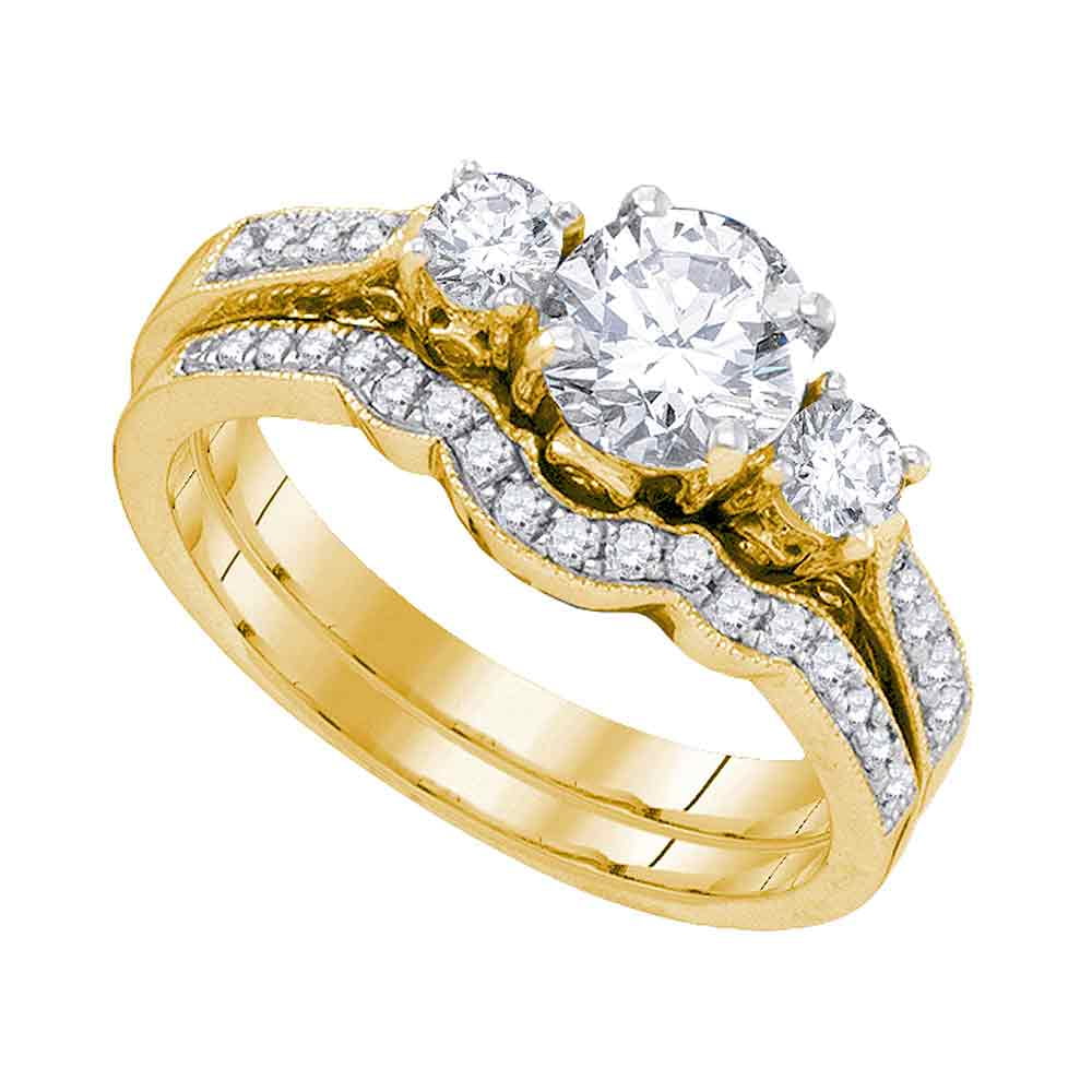 S M Diamonds - 14kt Yellow Gold Womens Diamond 3-stone Bridal Wedding ...