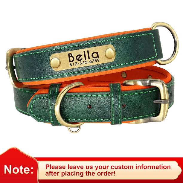 Customized Leather ID Nameplate Dog Collar Soft Padded Dogs Collars Free Engraving Name for Small Medium Large Dogs Adjustable qym unisex