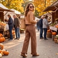 thumbnail image 3 of Dweltoz Women's 2026 High Waist Baggy Wide Leg Jeans Trendy Patchwork Ruffle Hem Boyfriend Casual Denim Fall Long Trousers,Brown XL, 3 of 7