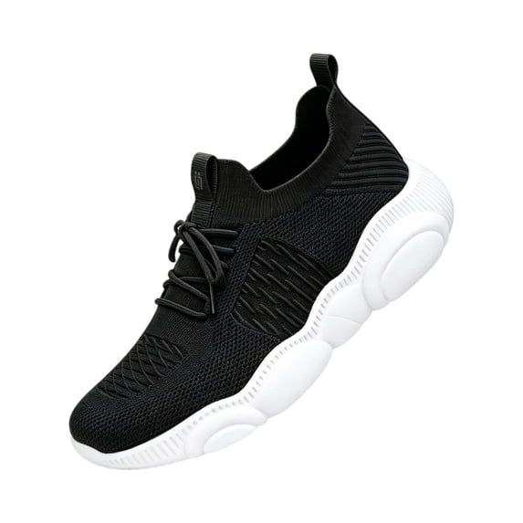 HTHLVMD Breathable Knit Platform Sneakers, Womens Walking Shoes Mesh Non Slip Gym Sports Casual Fashion Sneakers, Orthopedic Walking Tennis Lightweight Sneakers for Travel Work, Black 8