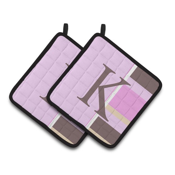 Carolines Treasures CJ1005-KPTHD Letter K Initial Monogram - Pink Stripes Pair of Pot Holders, 7.5HX7.5W, multicolor