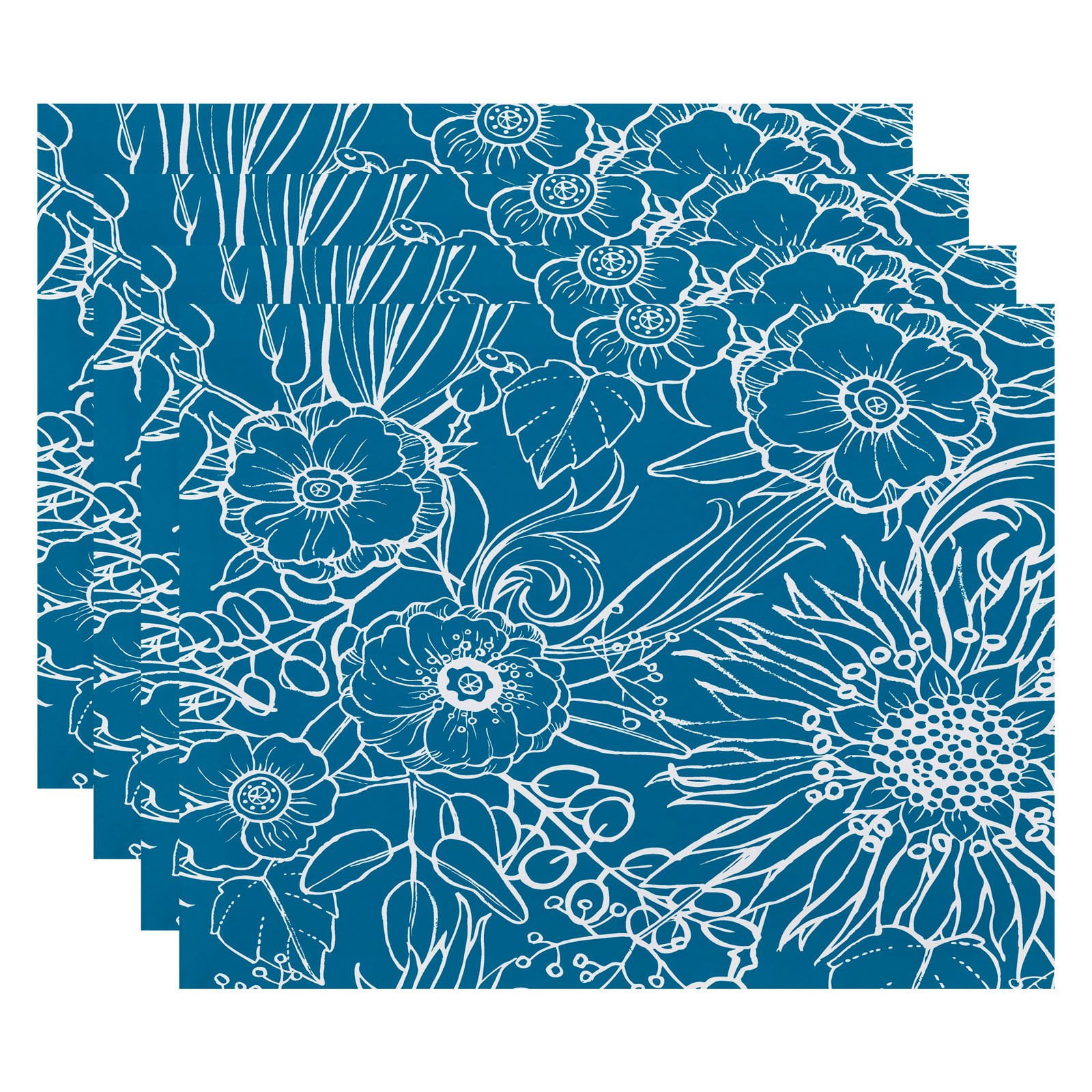 Simply Daisy, 18 x 14 inch, Zentangle 4, Floral Print Placemat (Set of 4), Green