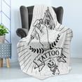 thumbnail image 4 of Old School Soft Flannel Fleece Blanket, Monochrome Retro Themed Sketch with Tattoo Artist's Hand with Machine, Cozy Plush for Indoor and Outdoor Use, 60" x 80", Charcoal Grey White, by Ambesonne, 4 of 5