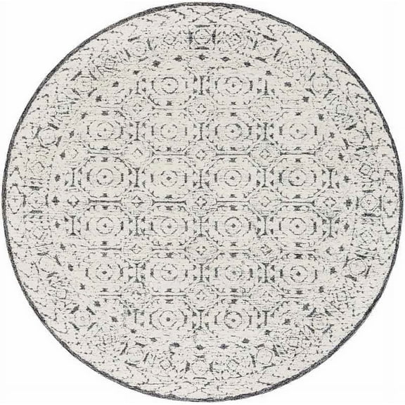 Mark&Day Wool Rugs, 8ft Round Hello Traditional Black Area Rug, Ivory Cream Black Carpet for Living Room, Bedroom or Kitchen (8' Round)
