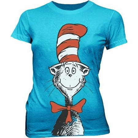 Dr. Seuss Oversized Cat in the Hat Turquoise Blue Juniors T-shirt