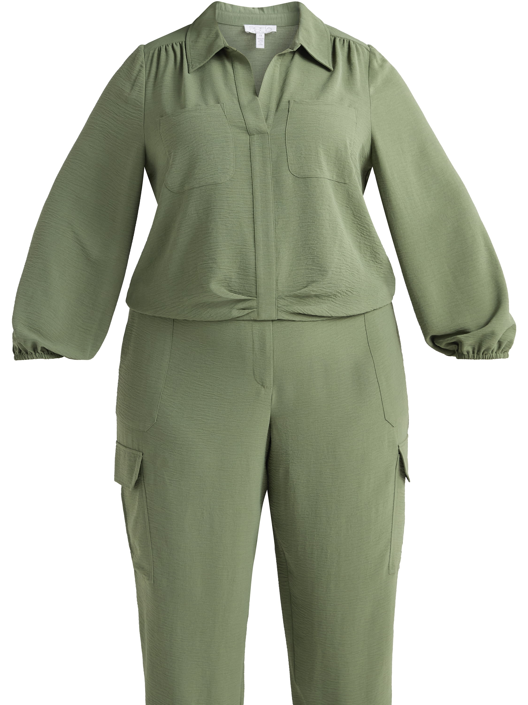 Sofia Jeans Women's and Women's Plus Utility Blouse with Long Sleeves, Sizes XS-4X