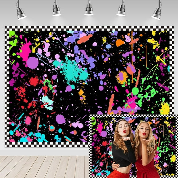 Neon Backdrop 7x5ft Glow in The Dark Birthday Graffiti Paint Colorful Splatter Neon Party Decorations Slime Glowing Party Supplies Photography Banner Photo Booth Props