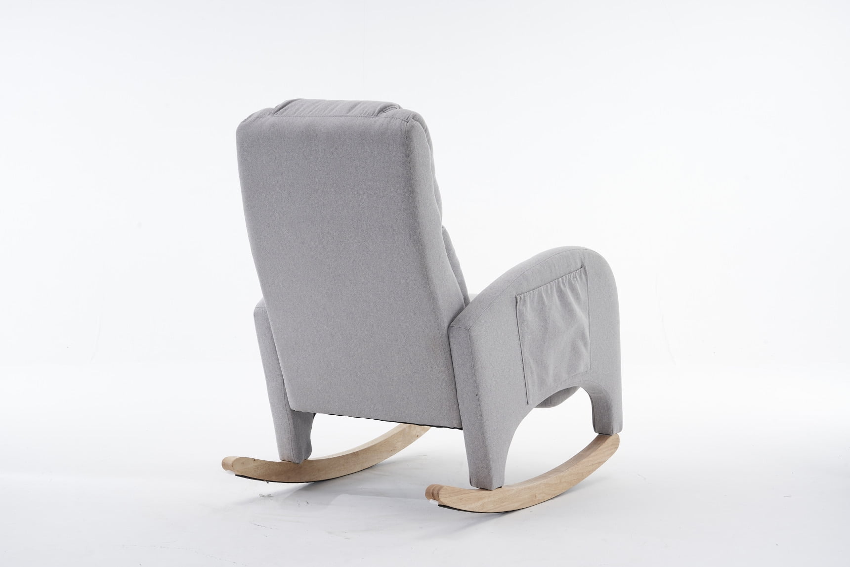 Nursery Rocking Chair with Two Side Pockets & Adjustable Footrest, Cotton Linen Fabric Rocker with High Backrest, Modern Rocking Accent Chair for Living Room, Bedroom, Light Gray