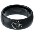 thumbnail image 2 of Tungsten Flower Heart Band Ring 8mm Men Women Comfort Fit Black Dome Polished, 2 of 4