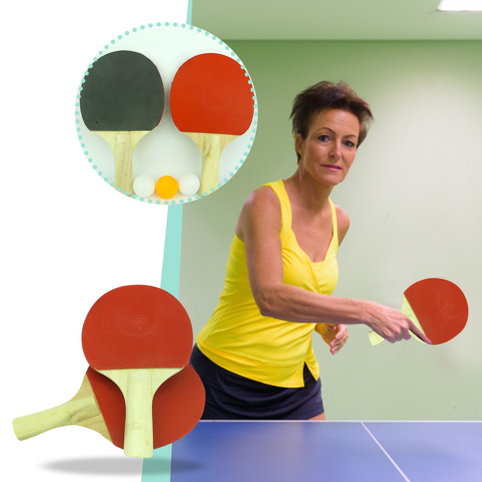 Table Tennis Ping Pong Set 2 Player Includes 2 Bats & 2 Balls 