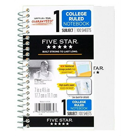 Paquete 6 cuad. person. Five Star, 7"x4 3/8", 100 h, regla univ., col. surtidos (MEA45484)