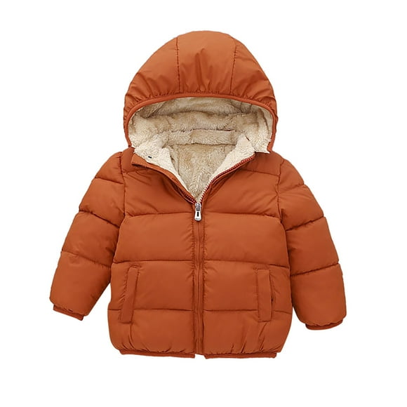 PMVFHDE Baby Girls Boys' Winter Fleece Jackets With Hooded Toddler Cotton Dress Warm Lined Coat Outer Zipper Up Clothing,Coffee,18-24 Months