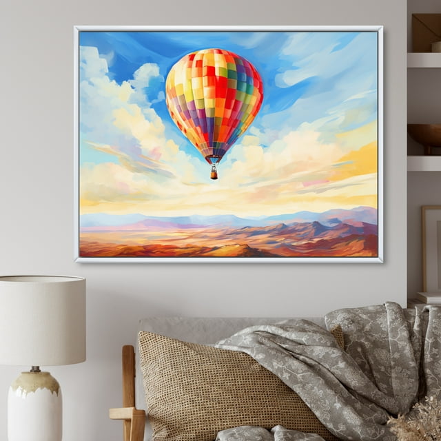 Designart Hot Air Balloon framed wall Art, Colorful Hot Air Ballon expressionistic , Hot Air Balloon framed wall art decor, Multi-Color Modern White Framed Wall Art, White Color Frame