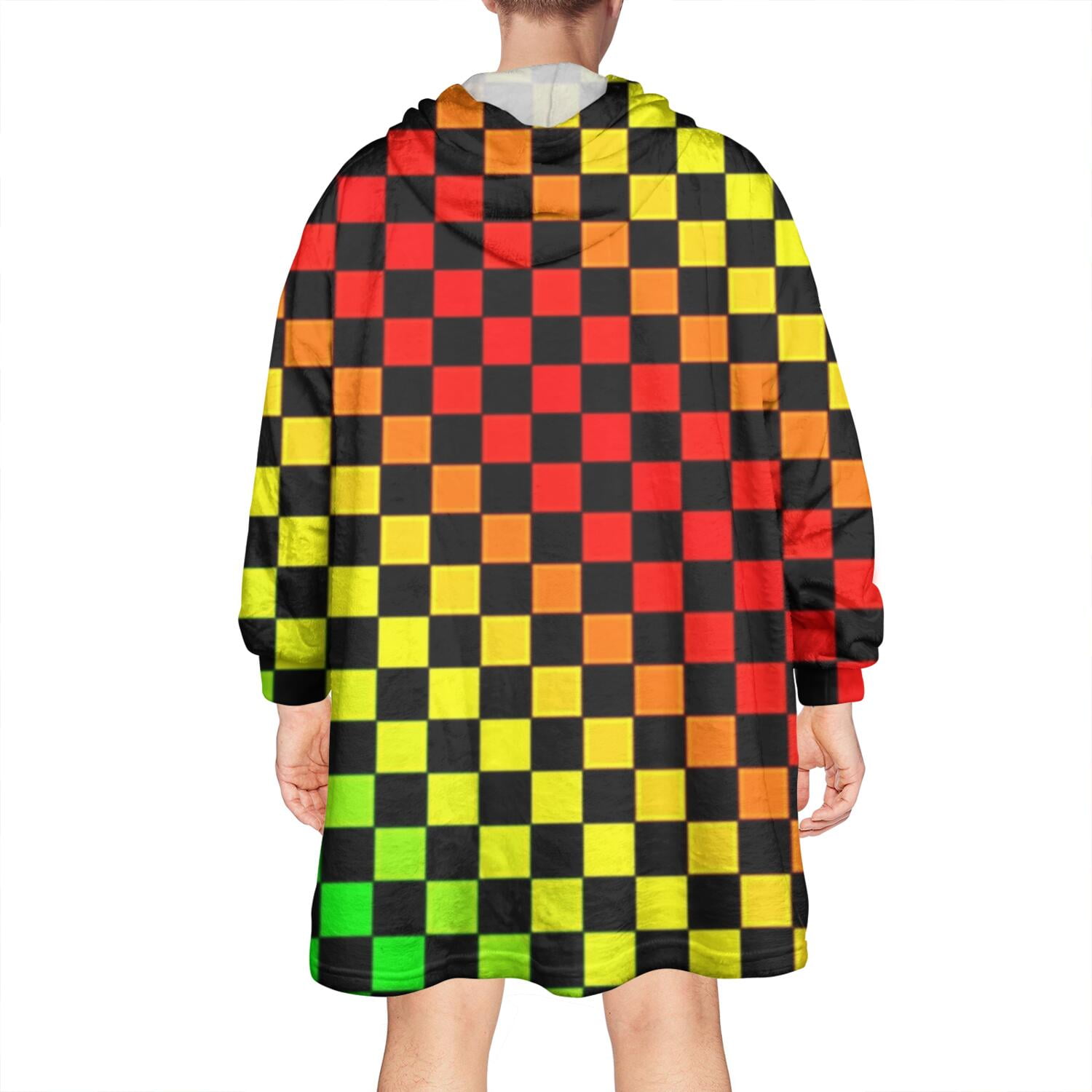 Rainbow Color Checkered Pattern Wearable Oversized Blanket,Wearable Blanket Hoodie for Adults,Cozy Hooded Blankets with Super Pockets,Super Warm Fuzzy Pullover for Women & Men