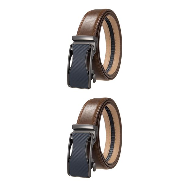 Minnieouse Cinturón de hebilla automática resistente al desgaste para hombres - Estilo clásico y sin rebabas Cinturón de trinquete de servicio Grano de carbono azul 60 Marrón+Amarillo 2Conjunto