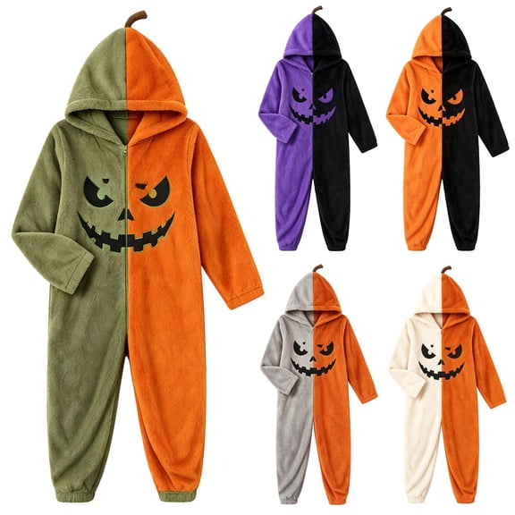 Purple Halloween Pumpkin Onesie Adult Polyester Cute Pumpkin Hooded Costume Plush Pumpkin Sleepwear Funny Halloween Party Outfit S