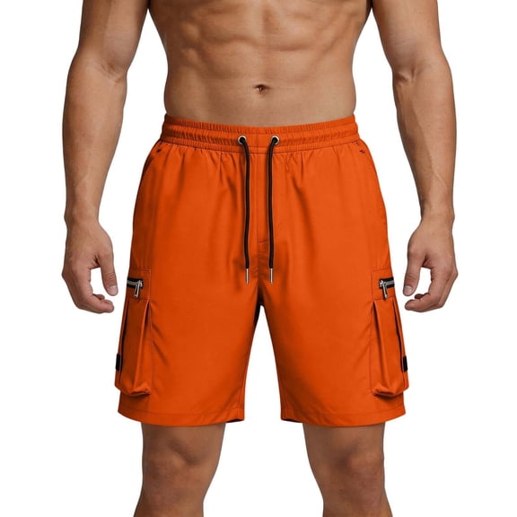 Besolor Cargo Shorts for Men Summer Loose Lightweight Quick Dry Workout Running Hiking Drawstring Elastic Waist Shorts with Pockets(X-Small,Orange)
