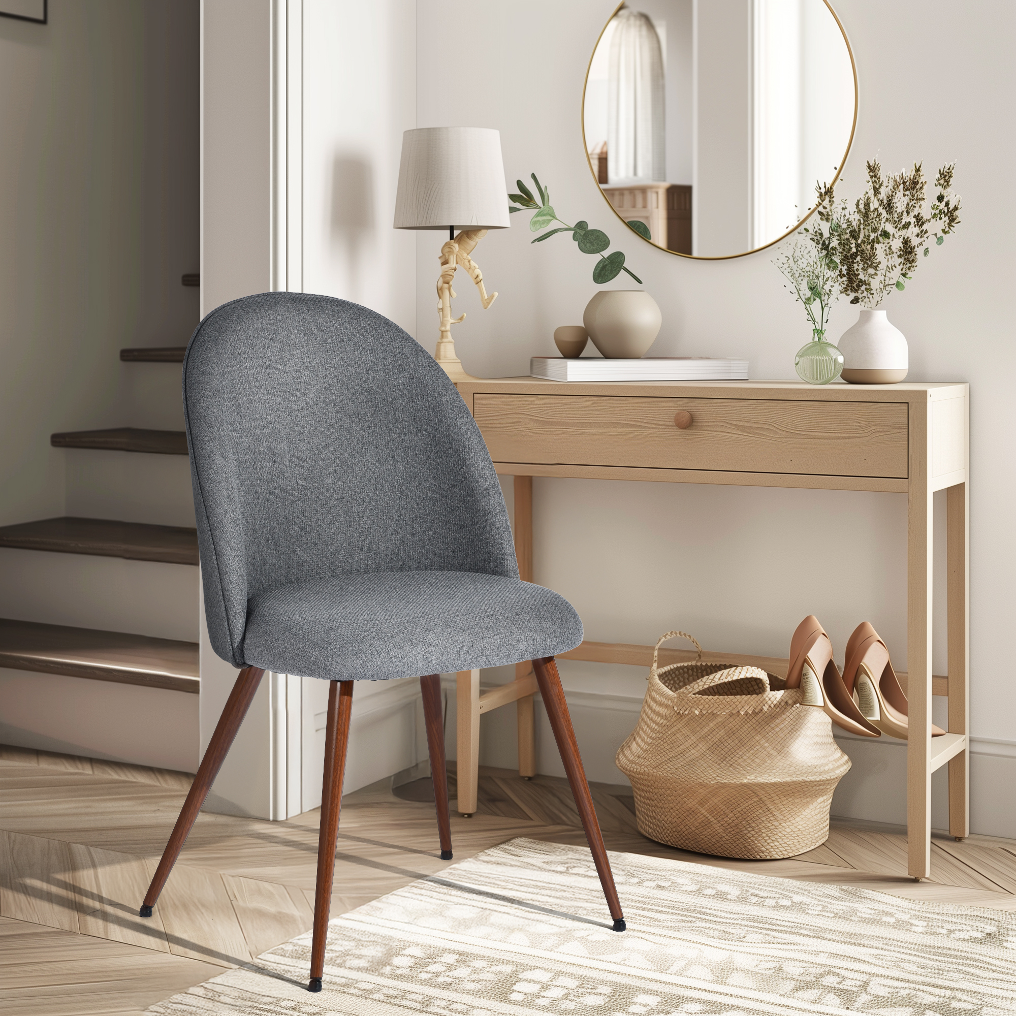 Ensemble de 2 fauteuils d'appoint modernes Homy Casa, dossier rond sans accoudoirs, tissu gris