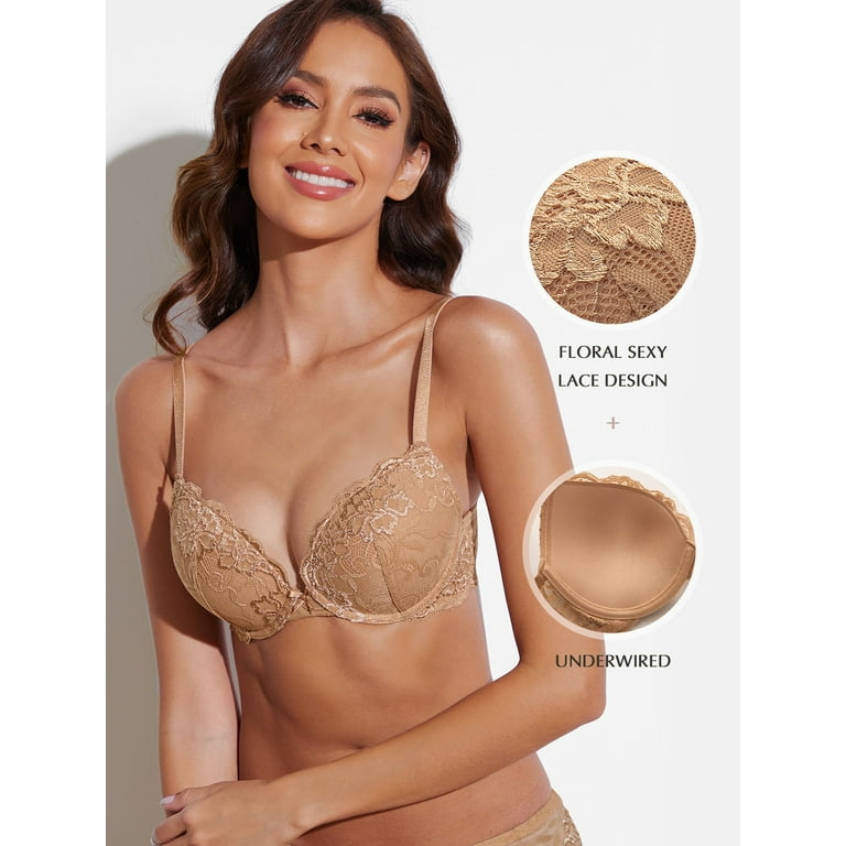 Women Lace Push Up Bra,Soft Underwire Padded Add Cups Lift Up