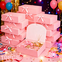 10Pcs Pink Bow Paper Gift Boxes with Lids, Bridesmaid Large Gift Boxes, Pink Packaging, Decorative Gift Boxes 10.6x7.9x3.1in Pink Bow Gift Box with Ribbon for Wedding, Birthday, Party, Christmas