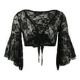 thumbnail image 4 of IUJSOY Wrap Bell Long Sleeve for Women Floral Lace Tie Front Crop Cardigan Belly Dance, 4 of 8