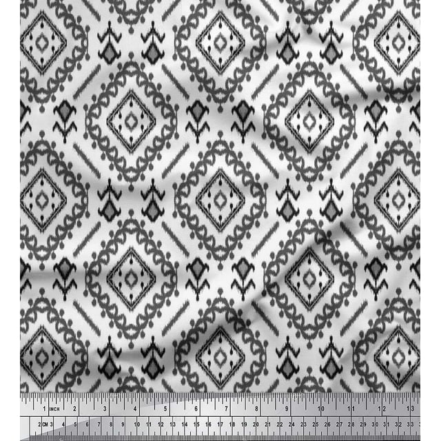 Soimoi Poly Georgette Fabric Ethnic Ikat Printed Fabric 1 Yard 52 Inch Wide