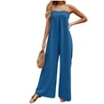 thumbnail image 2 of Hurxie Strapless Jumpsuit for Women Summer Casual Off Shoulder Wide Leg Romper with Pockets Navy,2XL, 2 of 6