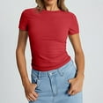 thumbnail image 2 of Delayuji Women's Crop T Shirt Summer Pullover Top Women's Thin Round Neck Fashion Short Sleeves Red Xl Polyester,Spandex Short Sleeve Shirts for Women, 2 of 7