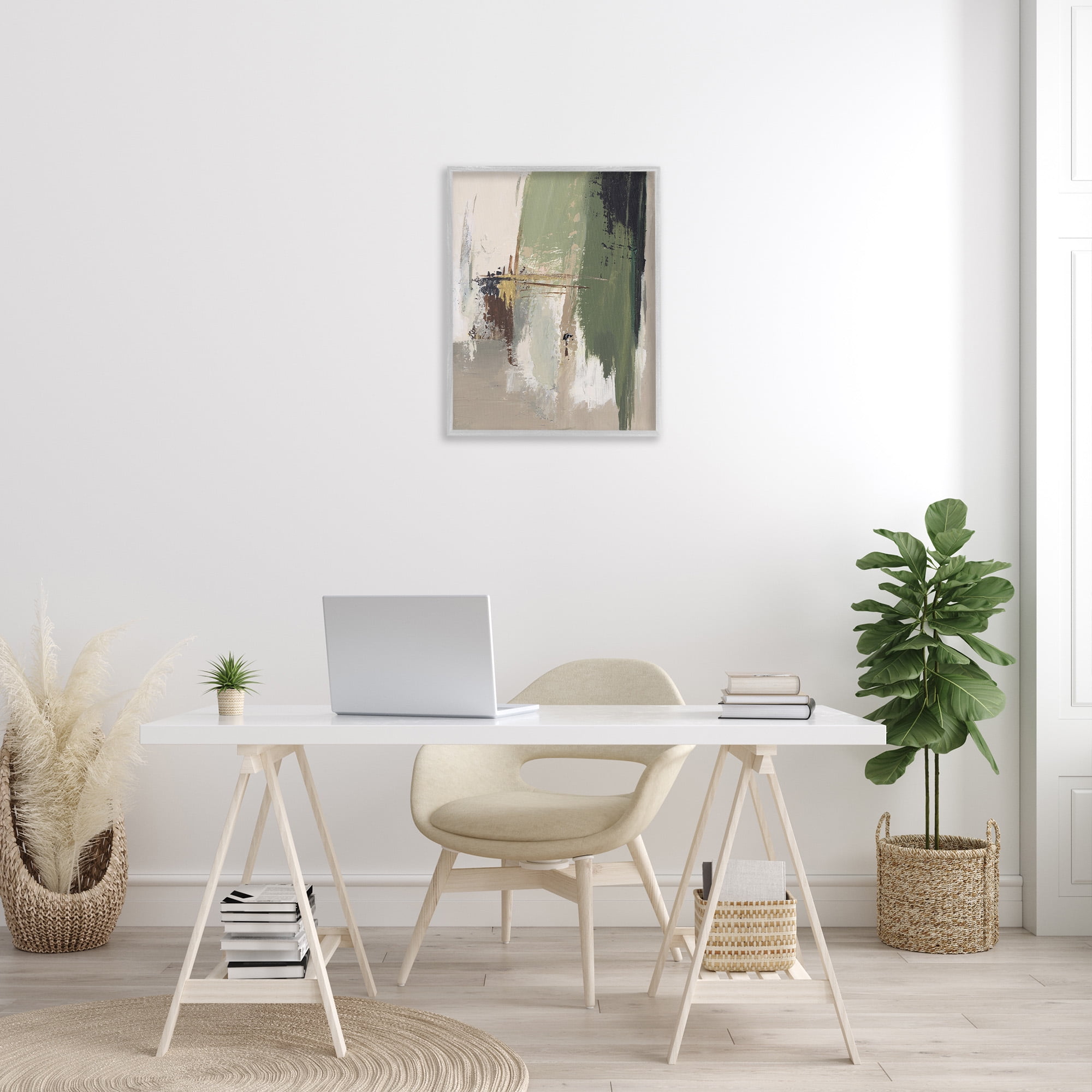 Stupell Industries Green & Tan Brush Strokes Abstract Painting Gray Framed Art Print Wall Art, 24 x 30