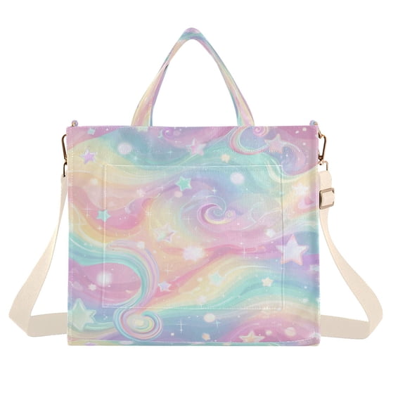Corduroy Tote Bag for Women Shoulder Handbags Fashion Ladies Purses Satchel Messenger Bags Cute Pastel Rainbow Background S