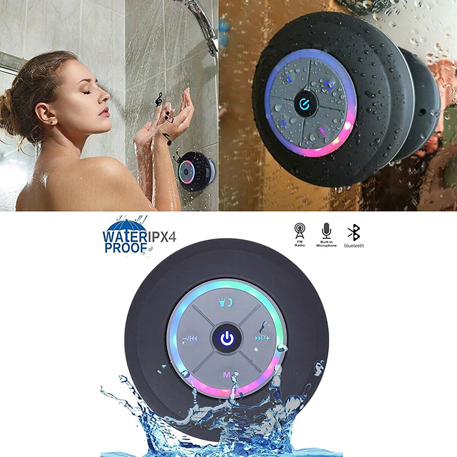 Waterproof Portable Wireless Bluetooth 4.0 MP3 Handsfree Shower Speaker  IPX7 