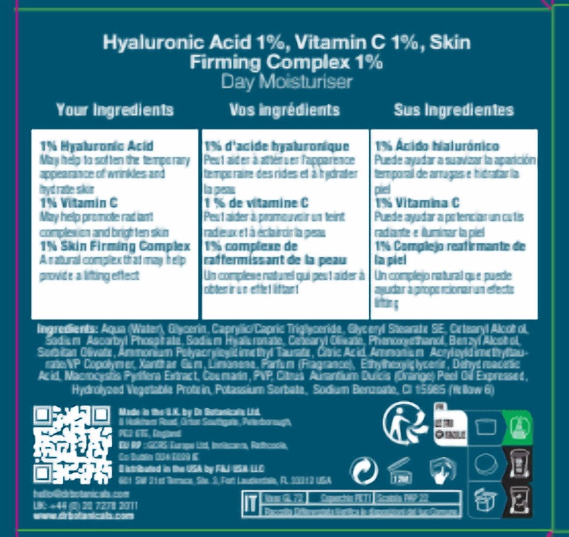 Dr Botanicals Hydrating Day Moisturizer for Dryness & Dullness with Hyaluronic Acid + Vitamin C – Lightweight Brightening Face Cream, 60ml