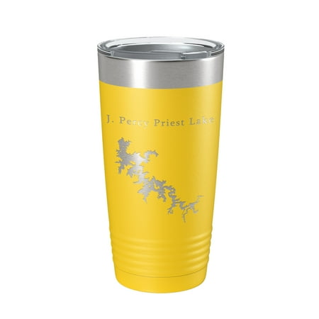 

J. Percy Priest Lake Map Tumbler Travel Mug Insulated Laser Engraved Coffee Cup Tennessee 20 oz Yellow