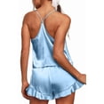 thumbnail image 2 of SOMER Sexy Pajamas for Women Set Silk Satin Ruffled Cute Pajama Sets for Women 2 Piece Cami White Shorts Sets Cozy Sleepwear, 2 of 8