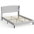 thumbnail image 5 of Bonsoir FULL Size Upholstered Traditional Low Profile Platform Bed Frame with Tufted Wing Back Headboard/No Box Spring Needed/No Bed Skirt Needed/ Linen Fabric Upholstery/Light Grey, 5 of 5