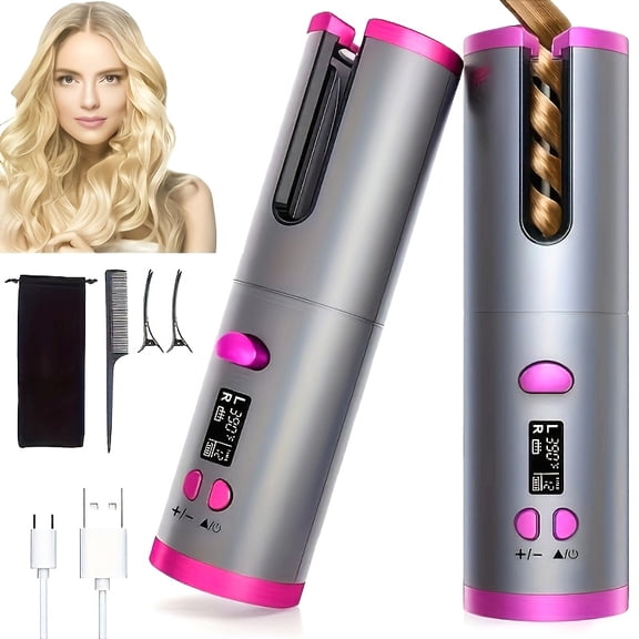 YIYUN Auto Hair Curler with USB Fast Charging – Ceramic, 5 Heat Levels, Tangle-Free, Ideal for Effortless Styling & Events.