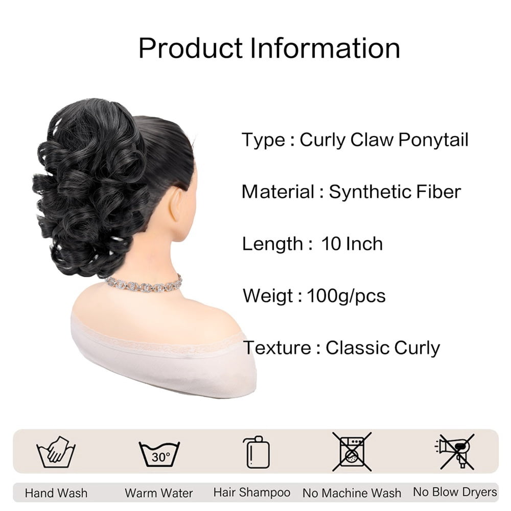 10 Inch Short Claw Clip Pony Tail Loose Wavy Synthetic Faux Hairpiece Clip in Black Hair Extensions