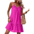 thumbnail image 2 of Admvng Linen Dress for Women Spaghetti Strap Sleeveless Ruffle Hem V Neck Solid Dresses, 2 of 6