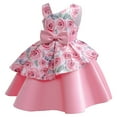 thumbnail image 1 of EGNMCR Robe pour Enfants, Robe Mi-Mollet Sans Manches à Col Rond pour Tout-Petites Filles en Satin avec Nœud et Décoration de Fleurs, Robe de Fête d'Anniversaire, Longues Robes, Robe pour Fille, 1 of 7