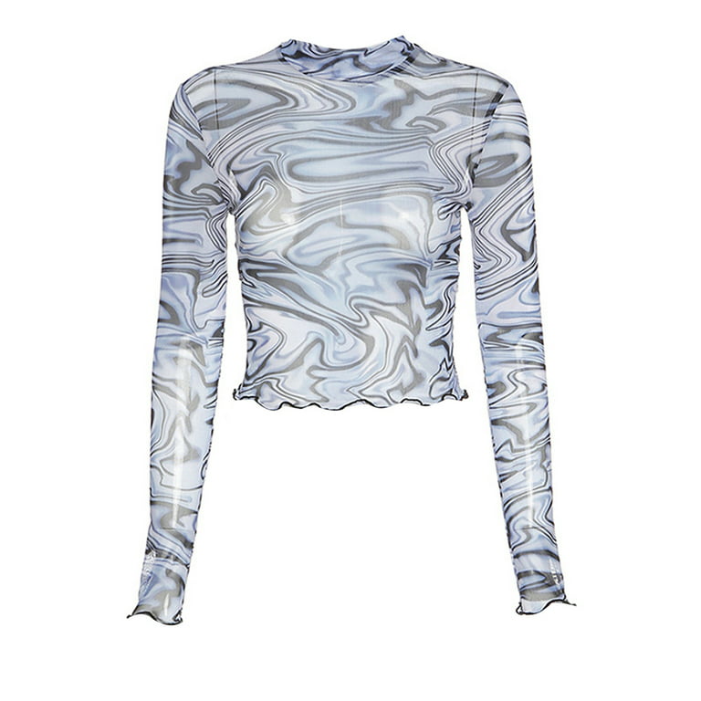 Muscle Fit Mesh Long Sleeve Printed T-shirt
