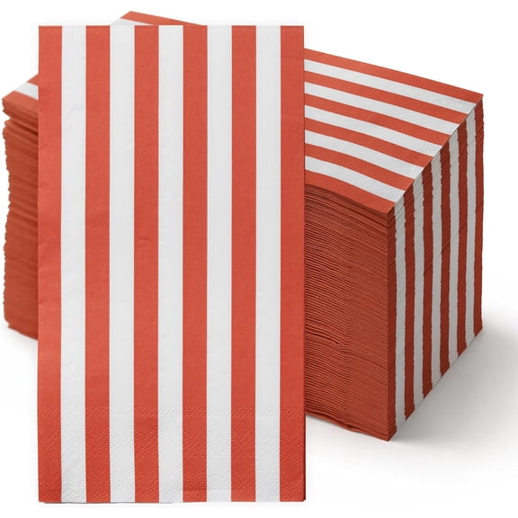 Gift Boutique Guest Napkins 3 Ply Disposable Paper Napkins, Burnt Orange and White Striped, 100 Count Bulk Party Tableware for Birthdays, Picnics & Events