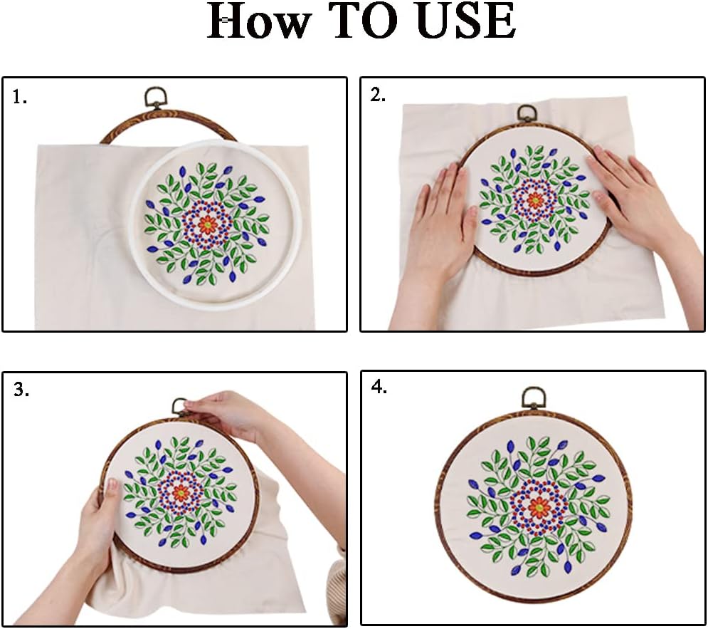 ABPETE 5 Pieces 10 inch Round Embroidery Hoops, Imitated Wood Hoop Embroidery Frames for Display, Cross Stitch Embroidery Round Hoops Arts Decoration