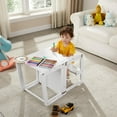 thumbnail image 4 of 4-in-1 Standing Tower for Toddlers and Kids 1-6 Years, Bamboo Kitchen Learning Helper Stool with Chalkboard, Desk Table, and Chair (Natural), 4 of 6